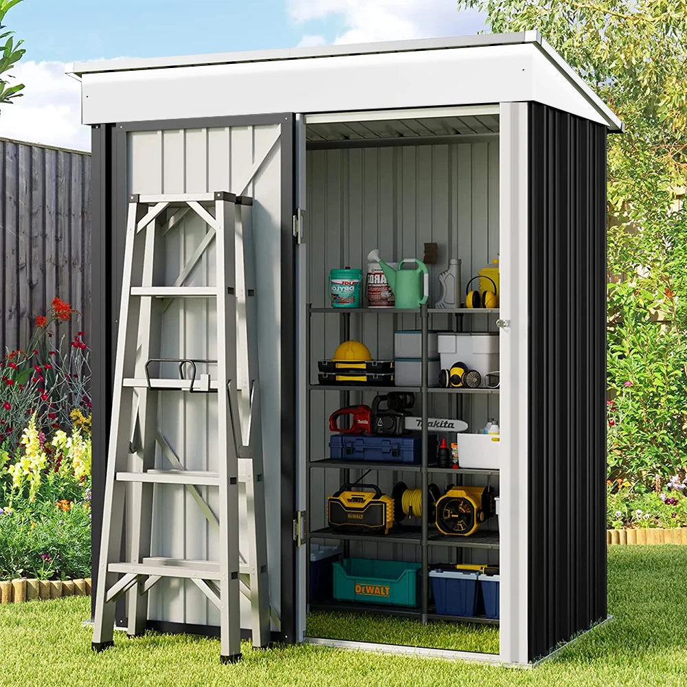 Storage Shed with Shelves Weatherproof Tool Storage Shed with Lockable Door & Ventilation Window 3X5ft