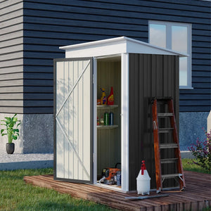 Storage Shed with Shelves Weatherproof Tool Storage Shed with Lockable Door & Ventilation Window 3X5ft
