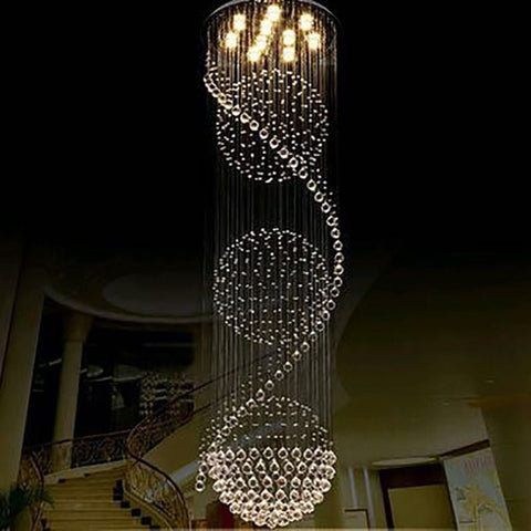Image of Modern Spiral LED Crystal Chandelier - Fixture for Staircase