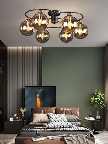 Image of Retro Ball Chandelier Smoky Gray Amber Glass