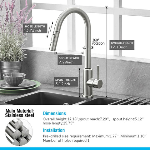 Image of Sensor Kitchen Faucet Stainless Steel With Pull-Out Faucet