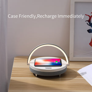 Multifunction Wooden Table Lamp Wireless Charger Bluetooth Speaker