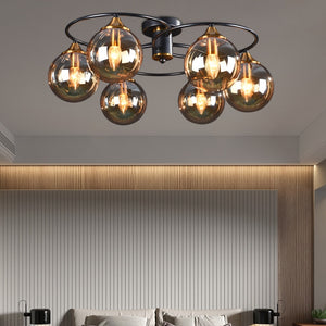 Retro Ball Chandelier Smoky Gray Amber Glass