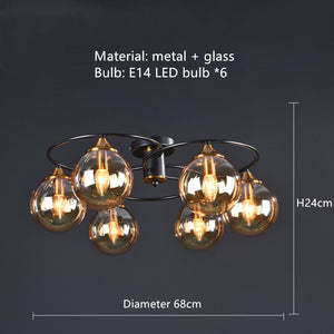 Retro Ball Chandelier Smoky Gray Amber Glass