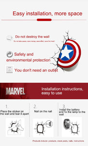 3D Marvel Avengers Series LED Wall Lamp Iron Man Captain America Night Light