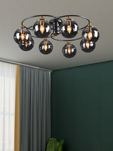 Retro Ball Chandelier Smoky Gray Amber Glass