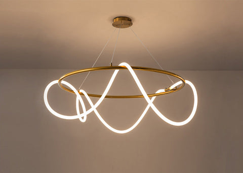 Image of Modern Golden Led Chandelier Shiny Line