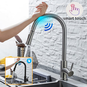 Kitchen Sensor Faucet Pull Out With Touch Tap Sensor Stainless Steel