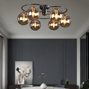 Retro Ball Chandelier Smoky Gray Amber Glass