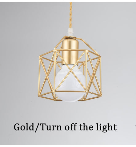 Image of Modern LED Minimalist  Metal Cage Pendant Lamp Iron Gold Black