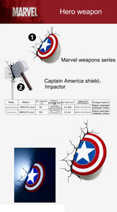 3D Marvel Avengers Series LED Wall Lamp Iron Man Captain America Night Light