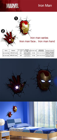 Image of 3D Marvel Avengers Series LED Wall Lamp Iron Man Captain America Night Light