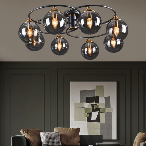 Image of Retro Ball Chandelier Smoky Gray Amber Glass