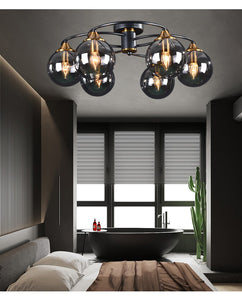 Retro Ball Chandelier Smoky Gray Amber Glass