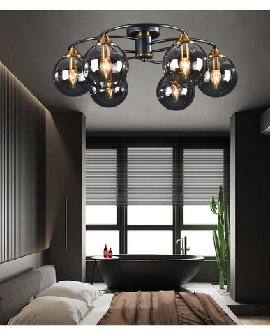 Image of Retro Ball Chandelier Smoky Gray Amber Glass