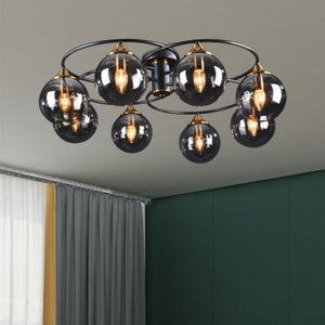 Retro Ball Chandelier Smoky Gray Amber Glass