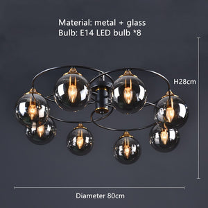 Retro Ball Chandelier Smoky Gray Amber Glass