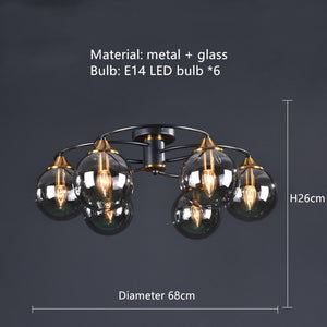 Retro Ball Chandelier Smoky Gray Amber Glass