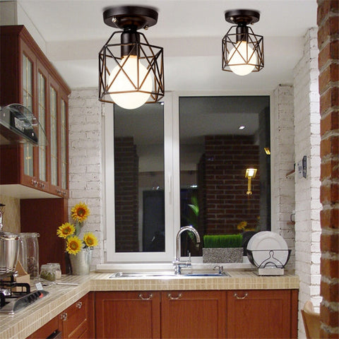 Image of Modern Nordic Black Wrought Iron E27 Led Ceiling Lamps