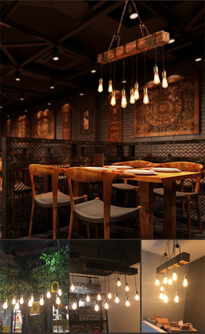 Image of Antique Industrial Retro Wood LED Ceiling Chandelier