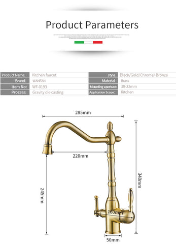 Image of Antique Kitchen Purify Faucets Tap Cold and Hot 360 Rotation with Water Purification Features