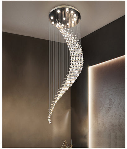 Image of Luxury Spiral Modern Staircase Crystal Chandelier