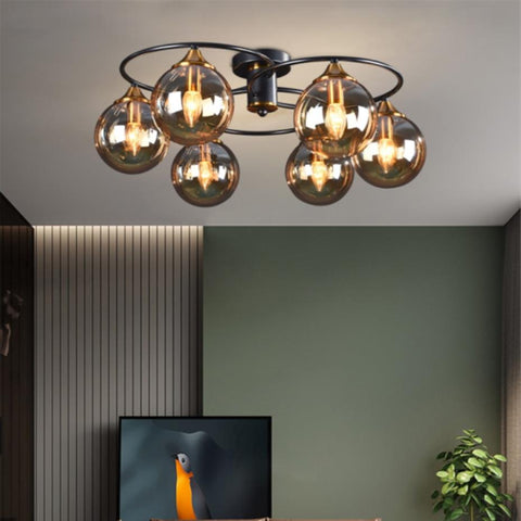 Image of Retro Ball Chandelier Smoky Gray Amber Glass