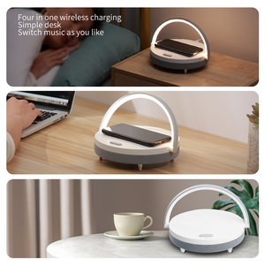 Multifunction Wooden Table Lamp Wireless Charger Bluetooth Speaker