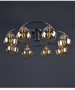 Retro Ball Chandelier Smoky Gray Amber Glass