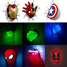 Load image into Gallery viewer, 3D Marvel Avengers Series LED Wall Lamp Iron Man Captain America Night Light