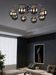 Retro Ball Chandelier Smoky Gray Amber Glass