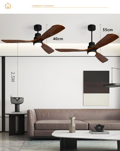 Image of Wooden Modern LED Chandelier With Ceiling Fan