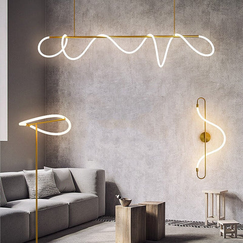 Image of Modern Golden Led Chandelier Shiny Line