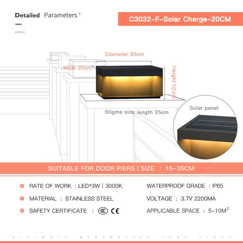 Image of Solar LED Garden Light Outdoor Column Head Light Waterproof Street Light Fence Cap