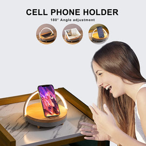 Multifunction Wooden Table Lamp Wireless Charger Bluetooth Speaker