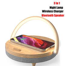 Load image into Gallery viewer, Multifunction Wooden Table Lamp Wireless Charger Bluetooth Speaker