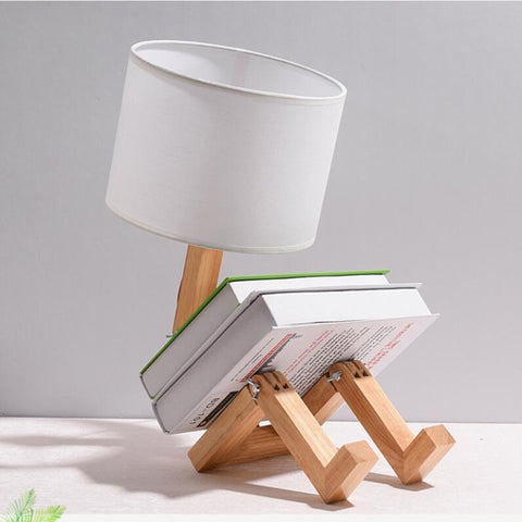 Image of Robot Shape Wooden Table Lamp
