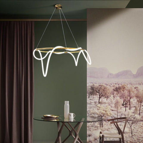 Image of Modern Golden Led Chandelier Shiny Line