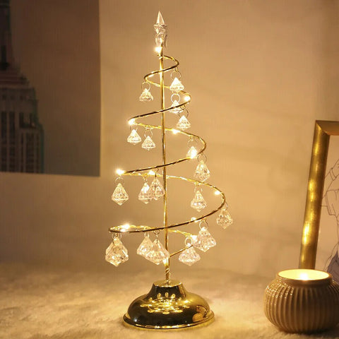 Image of Gold Silver LED String Christmas Tree Table Lamp