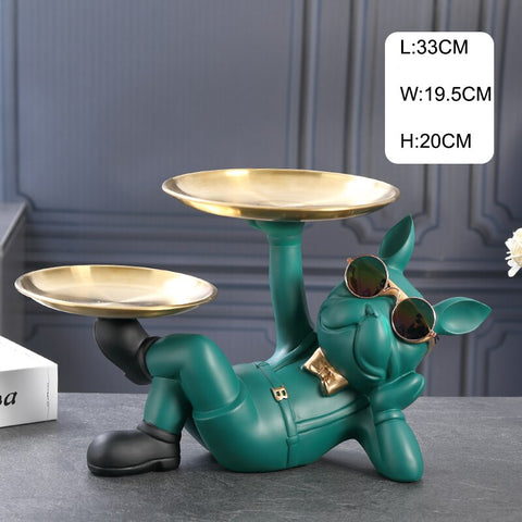 Image of Resin Decor BullDog Statue Butler with Tray for Storage