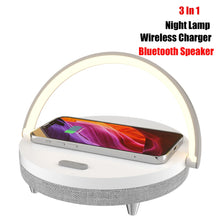 Load image into Gallery viewer, Multifunction Wooden Table Lamp Wireless Charger Bluetooth Speaker