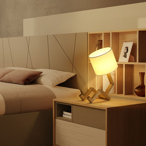 Image of Robot Shape Wooden Table Lamp