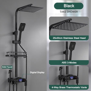 Thermostatic Digital Display Rain Shower Faucet Bidet Faucet Spout Faucet Bathroom Faucet Set
