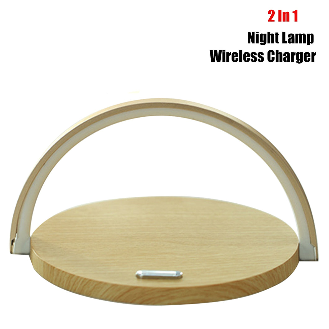 Multifunction Wooden Table Lamp Wireless Charger Bluetooth Speaker