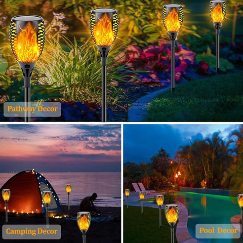 Image of Outdoor Solar Powered Torch Lights Waterproof Garden Patio Flickering Dancing Flame Lamp