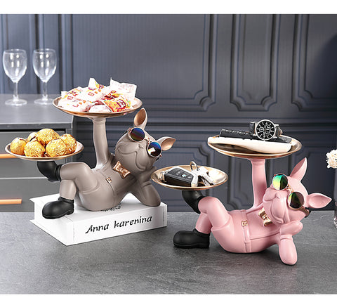 Image of Resin Decor BullDog Statue Butler with Tray for Storage