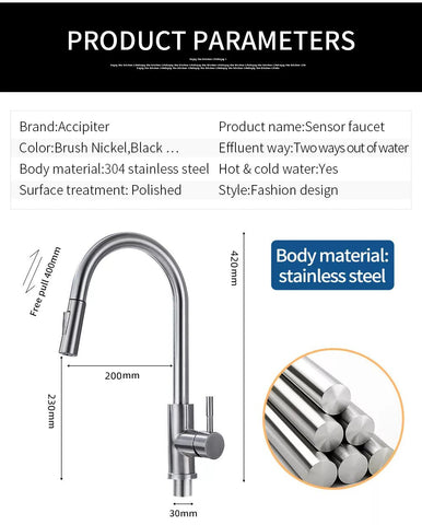 Image of Sensor Kitchen Faucet Stainless Steel With Pull-Out Faucet