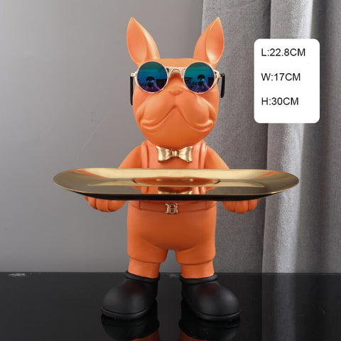 Image of Resin Decor BullDog Statue Butler with Tray for Storage