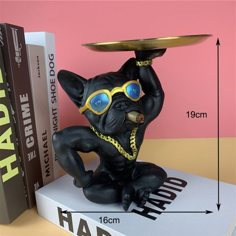 Image of Resin Decor BullDog Statue Butler with Tray for Storage