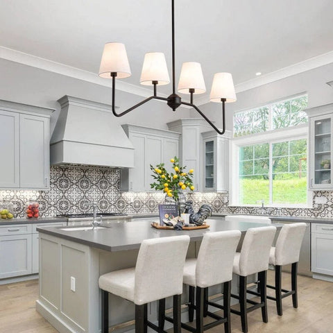 Image of French Linen Shades Modern Chandelier